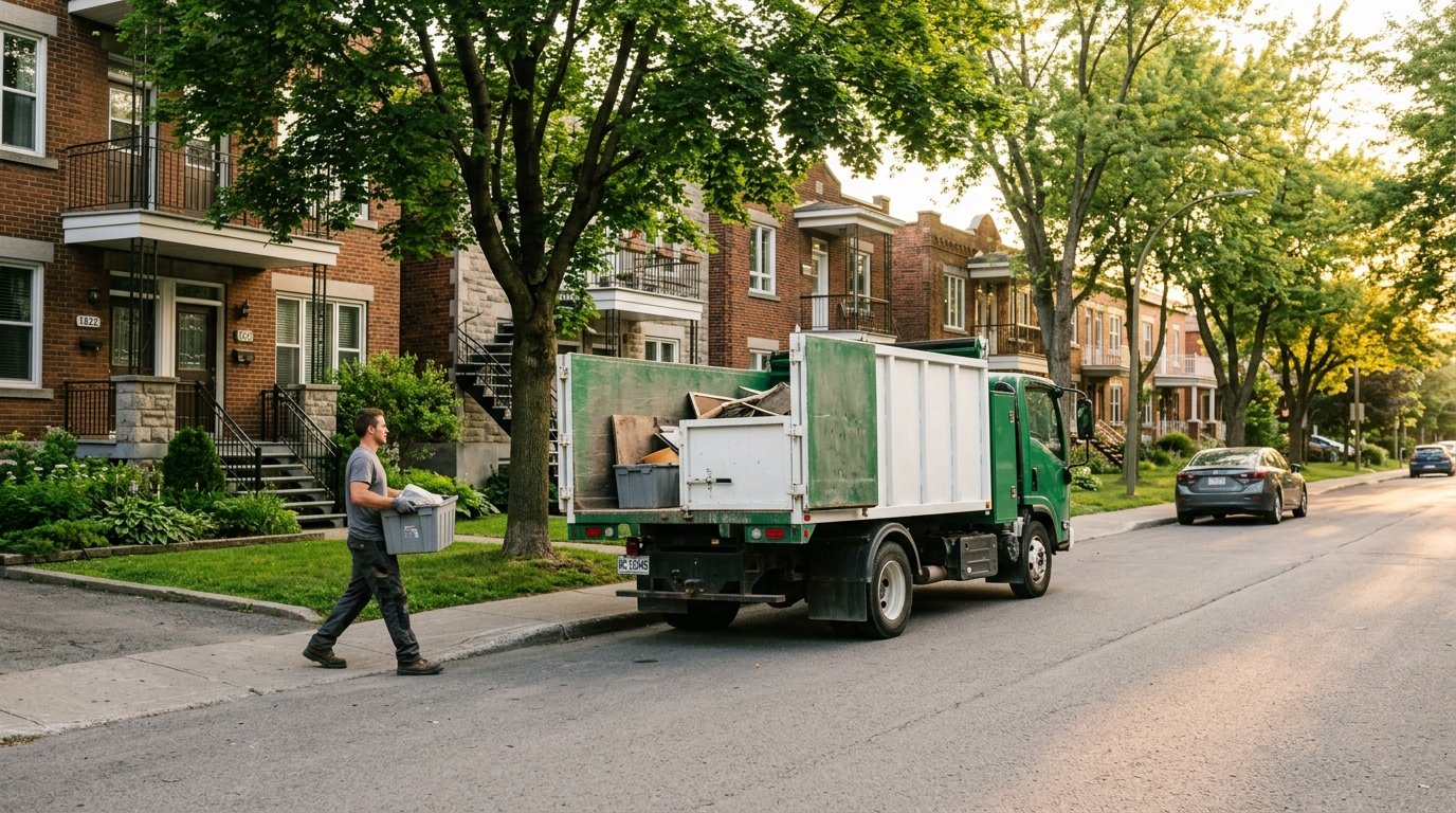 Camion de ramassage Good Bye Junk dans un quartier résidentiel du Grand Montréal
