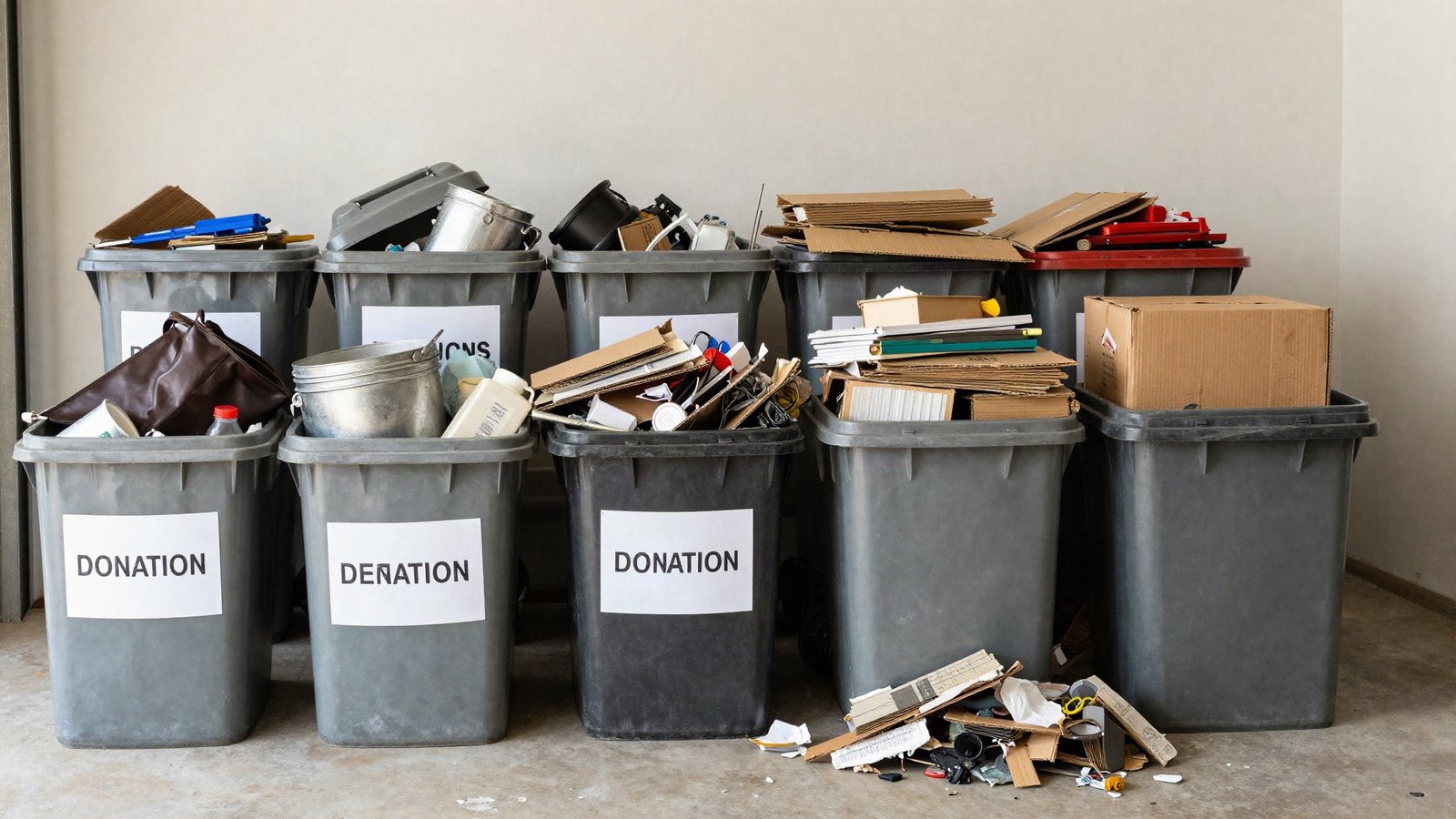 Sorted furniture and boxes staged for donation and recycling in Montreal